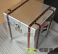 复古简约铁艺loft工业风格家具美式金属太空铝箱式小茶几创意时尚