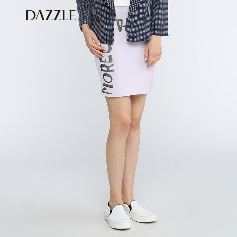 DAZZLE地素 优雅金线刺绣高腰包臀针织半身裙 251E709产品展示图2