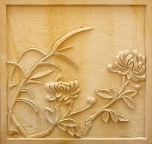 艺术砂岩浮雕壁画背景墙/沙岩玻璃钢仿铜浮雕-花开富贵仿砂岩浮雕