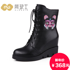 Alang ethnic embroidery increased within women's boots leather wedges Martin boots, lace women 285