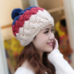 冬季帽子女韩版潮可爱兔毛球毛线帽冬天时尚保暖手工护耳针织帽子