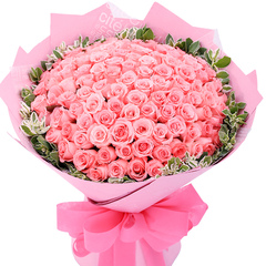 99朵粉玫瑰全国鲜花速递七夕情人节鲜花预定杭州临安三墩临平滨江
