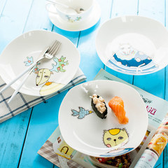 盘子菜盘家用创意方形卡通深盘微波炉餐具套装陶瓷韩式汤盘饺子盘