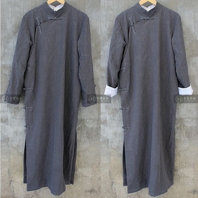 中国风亚麻男大襟唐装中式民国长衫大褂民族汉服春秋冬长袍大襟
