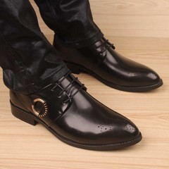 男士青年韩版英伦休闲商务正装系带黑色小皮鞋尖头新郎鞋结婚鞋子