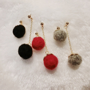 Makeup fashion Korea new autumn and winter sweet temperament personality asymmetric fur ball earrings earrings package-mail products