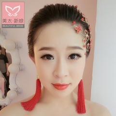 Meitai earrings costume Chinese qipao the bride show Wo clothing jewelry wedding accessories long tassel-eared H0115