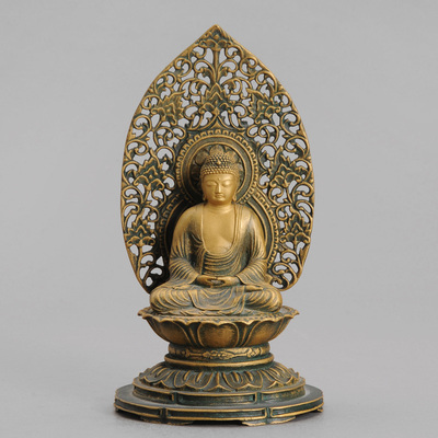 日本高冈铜器 松久宗琳作 释迦如来 佛像 佛教工艺品 摆件