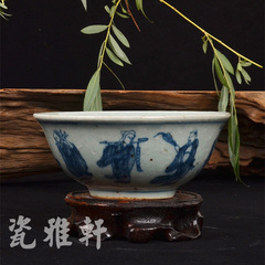 景德镇 手工绘画 仿古青花禅意人物茶碗 陶瓷做旧八仙茶点碗摆件