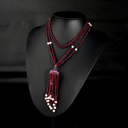 Thai fashion elegant Garnet Garnet Pearl Necklace sweater chain