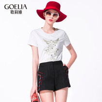 歌莉娅2015秋装新款女装百搭上衣绣花百搭修身显瘦T恤158E0B040
