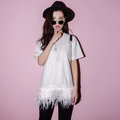 New spring/summer QUEENZZ leisure Korean 2015 t hem stitching tassels simple t-girl Korean version 819#