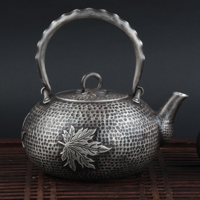 寸发标大师亲制纯银枫叶图案水壶107