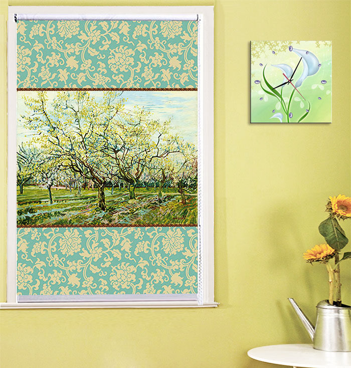 定制窗帘画可水洗田园欧式卷式卷帘装饰画名画定制窗帘