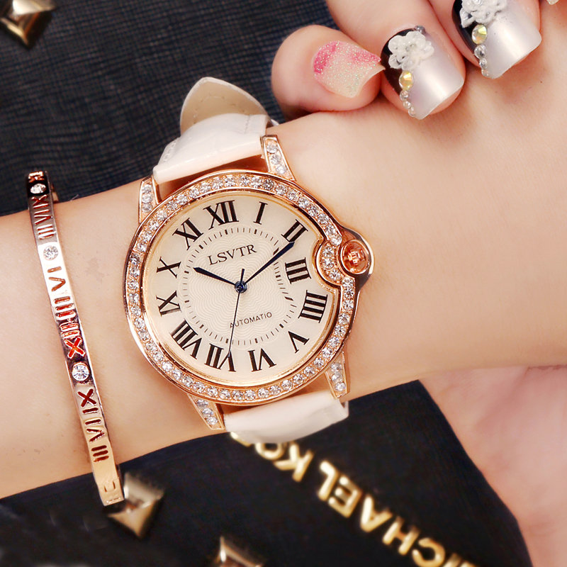 手表女学生正品韩国潮流时尚水钻女腕表石英表休闲时装表皮带手表产品展示图5