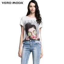 Vero Moda拼接面料人物图案宽松女T恤|315201081