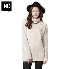 H:CONNECT韩版时尚百搭女式针织麻花高领毛衣打底衫2016冬季新款