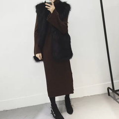 冬季韩版针织长款连衣裙中长款打底衫显瘦时尚宽松套头高领毛衣女