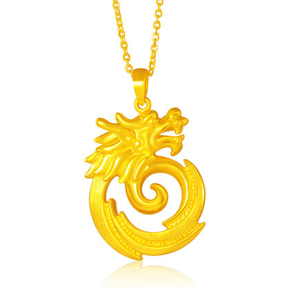 菜百黄金首饰龙骑士龙头男士黄金吊坠十二生肖龙项坠3d硬金吊坠