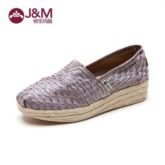 jm快乐玛丽 2015新款低帮套脚女鞋 松糕跟厚底帆布鞋韩版潮81021W