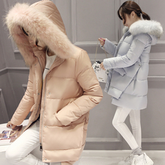 2016冬季女装新款韩版时尚A版连帽中长款加厚奢华大真毛领羽绒服