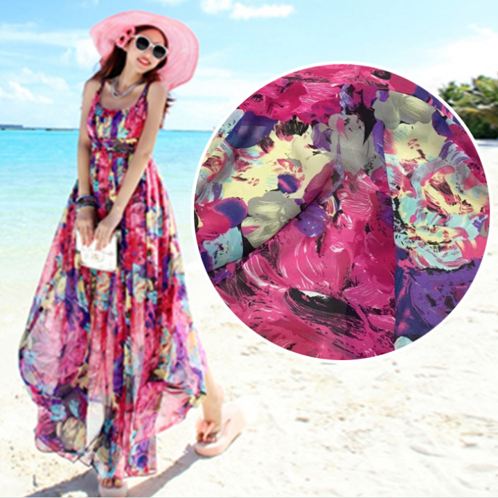 printing Chiffon fabric Flower color Printed material Dress Bohemia on vacation longuette high-grade Clothes & Accessoriesin the Home Fabric , Cloth/Fabric/Manual diy Cloth fabric category - from Buy2taobao.com to provide professional Taobao agent buy service