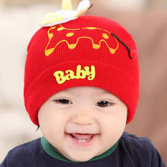 婴儿帽子秋宝宝帽子0-3-6个月套头帽冬季新生儿帽子男女毛线胎帽