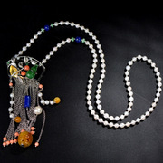 Very irregular long Thai original, hand-knotted Freshwater Pearl silver necklace sweater chain Special