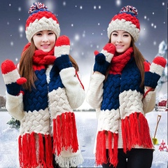 圣诞生日礼物可爱韩版围脖冬季女士毛线帽子围巾手套三件套装一体