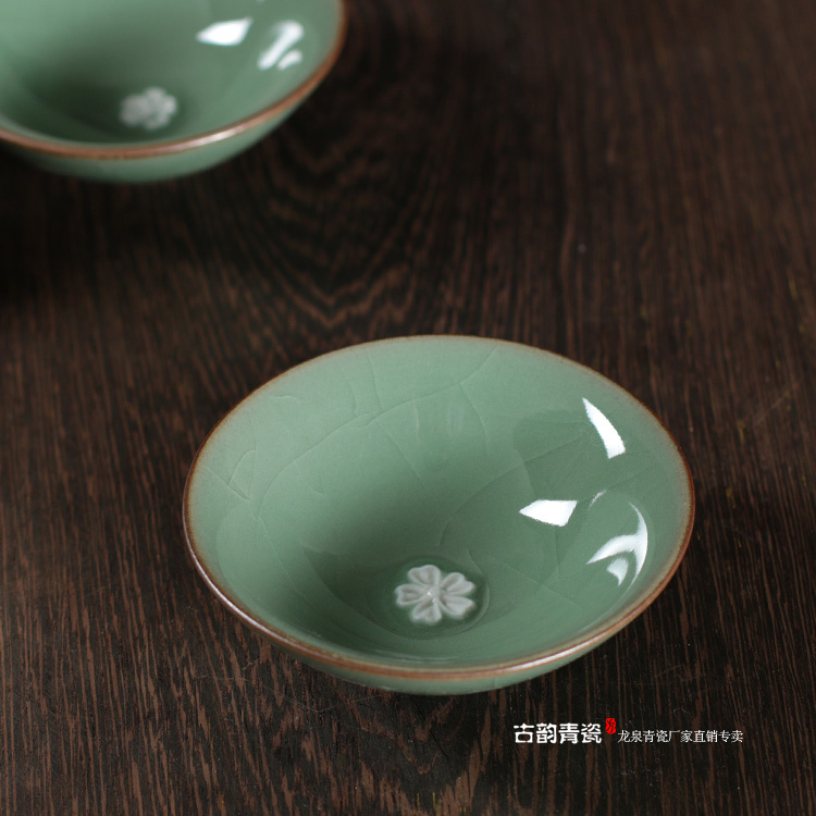 弟窑品品茗杯160元渌水山房印花小杯茶道老茶器128元龙泉青瓷哥窑梅子