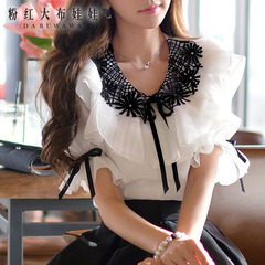 Pre-2015 shirt Lady big pink rag doll summer dress new surge shirt women's ruffled blouse white shirt