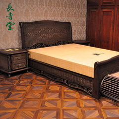 长青堂藤艺床1.8米双人床藤编实木欧式大床卧室床架床板1.5米藤床