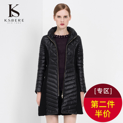 K．S．Bere/卡斯比亚2016年冬季新品保暖修身中长款羽绒服外套女