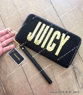 prada天鵝絨包價格 超值上海現貨 Juicy Couture 亮片天鵝絨長款錢包 手包 美國正品 prada男包價格