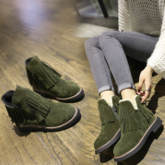 短靴英伦风女鞋秋冬季新款韩版粗跟高跟平底加绒流苏马丁靴女靴子