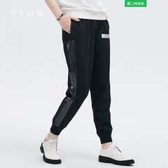 VING2016秋季新品螺纹脚口铅笔裤松紧带运动裤女个性拼皮卫衣裤潮