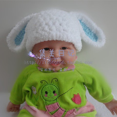 秋冬手工编织加厚绒毛线男女儿童帽可爱卡通兔耳保暖宝宝婴儿帽子