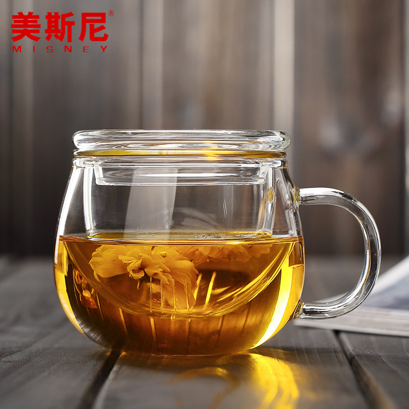 美斯尼 玻璃茶杯加厚带盖过滤水杯子花茶杯透明耐热玻璃杯泡茶杯产品展示图3