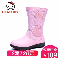 hellokitty童鞋女童皮靴冬季款保暖公主皮靴中筒靴儿童靴子120