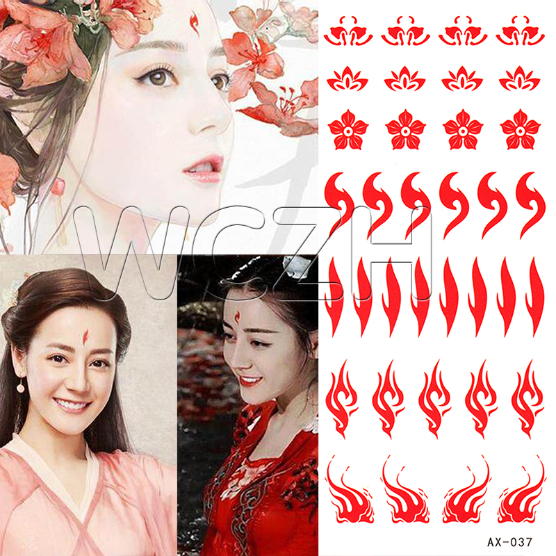 眉心纹身贴纸防水女持久三生三世凤九额头贴凤尾花古装表演花佃