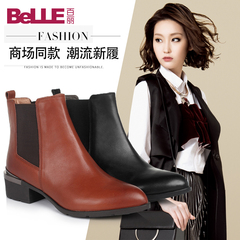 聚Belle/百丽2017春季新品时尚复古牛皮中跟方头女单鞋17202AQ7