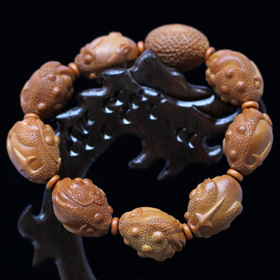 苏州大师孙建忠作品《金蟾》手串橄榄核雕8颗