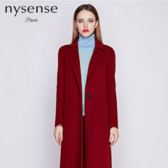 NYSENSE2016冬季新款时尚轻奢纯色毛呢外套一粒扣修身双面呢大衣