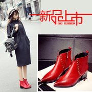 New Western leather pointed boots fall/winter tide girls sexy Martin short boots with rough with rivet women boots naked in boots