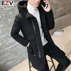 EZV2016冬季男士中长款羽绒服男修身韩版连帽加厚冬装羽绒外套潮