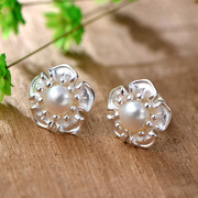 Thai natural freshwater pearls 925 Silver ladies and gorgeous new earrings Silver Flower Stud Earrings-Thai Chao