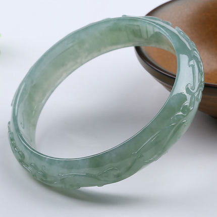 碧翠玑翡翠手镯老坑冰糯种油绿雕花柔润温腻 玉镯子女款 ps33-09