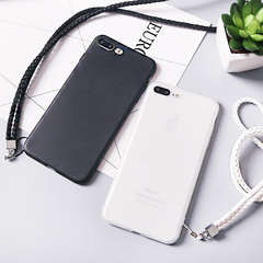 iphone7手机壳简约硅胶苹果7plus保护套个性挂绳全包防摔七软黑白