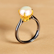 Very Thai black gold plated 925 Silver Pearl ring opening European and American fashion jewelry silver jewelry