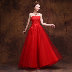 敬酒服长款2015新款冬季婚纱红色抹胸新娘结婚礼服女士订婚晚礼服